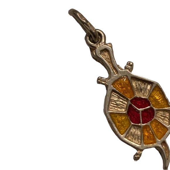 Vintage Italian Yellow & Red Enamel & Sterling Silver Turtle Pendant Or Charm - Picture 7 of 7